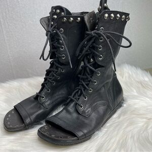 Donald Pliner Open Toe Ghalib Studded Gladiator Boots Black 7